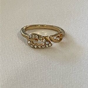 Dainty Leaf Ring Clear Stone Adjustable